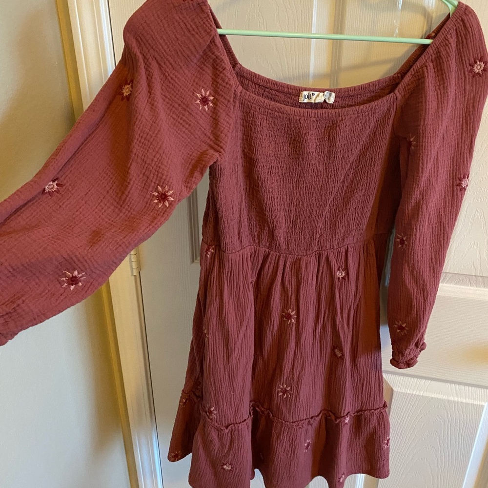 Jolt Red Casual Sundress with Bishop Sleeves and Scoop Neck